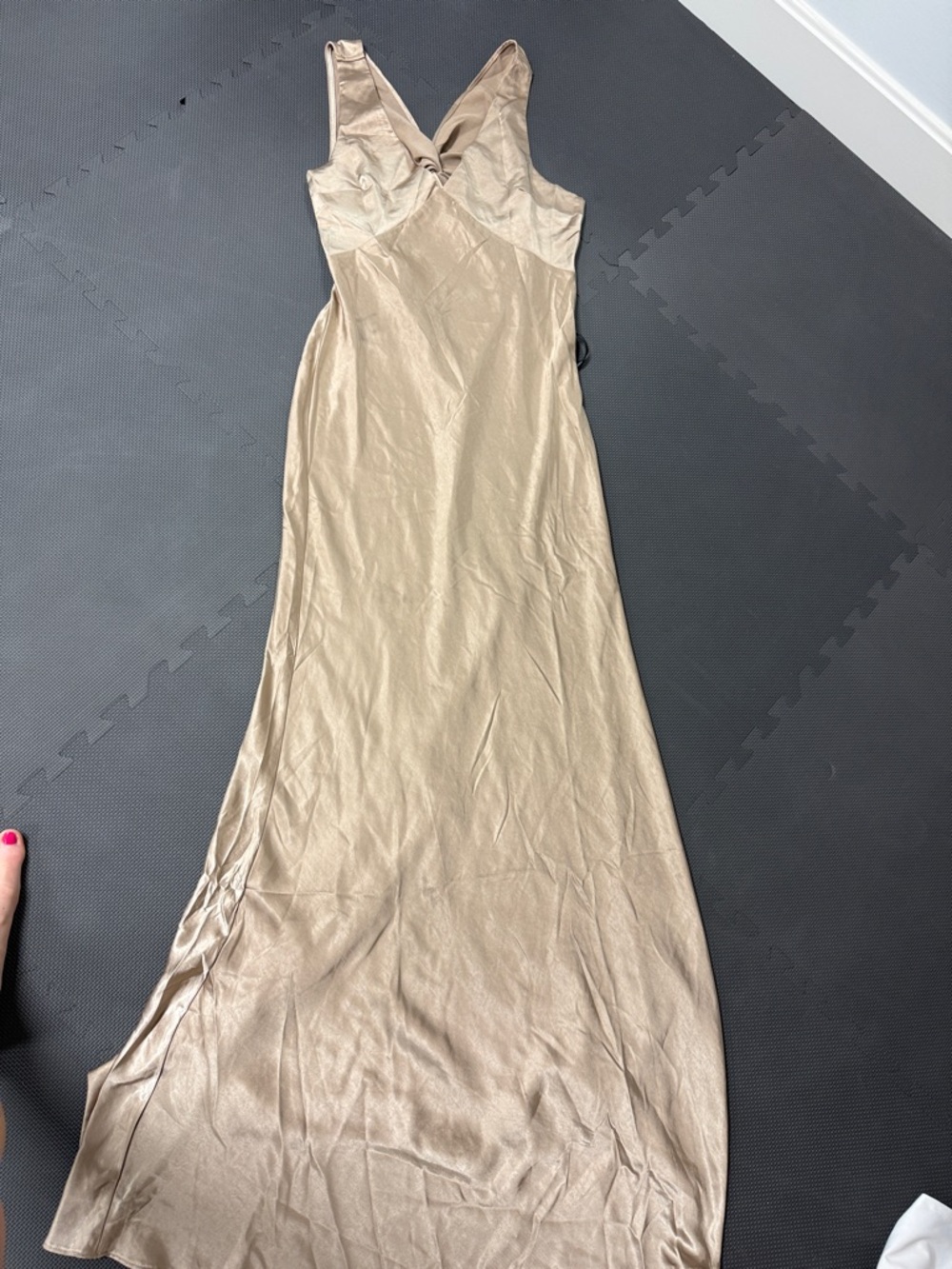 Champagne Satin V-Neck Maxi Dress